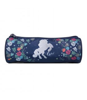 Trousse scolaire ronde Cybel Cheval Licorne Bleue