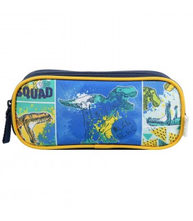 Trousse scolaire 2 compartiments Phileas Bleue Dinosaure