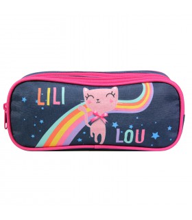 Trousse scolaire 2 compartiments Lili Lou Bleue Arc en ciel