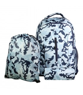 Set de sac à dos, sac gym et trousse Bagtrotter Bleu Camouflage