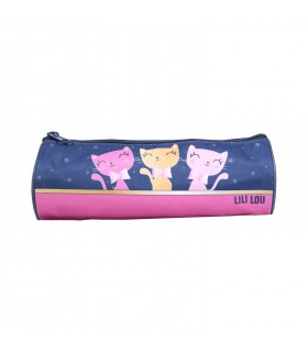 Trousse scolaire ronde Lili Lou 3 chats Bleue