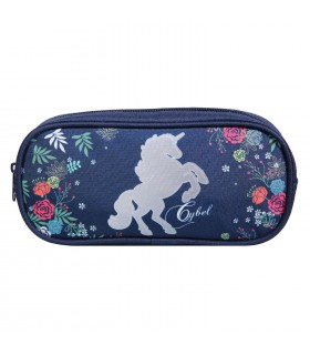 Trousse scolaire rectangulaire Cybel Cheval Licorne Bleu Fleurs