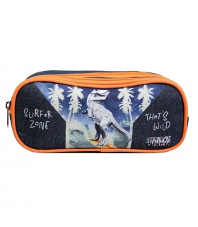 Trousse scolaire 2 compartiments Vorax Dinosaure Bleue