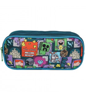 Trousse scolaire 2 compartiments Minecraft Jeu Vidéo Verte Bagtrotter